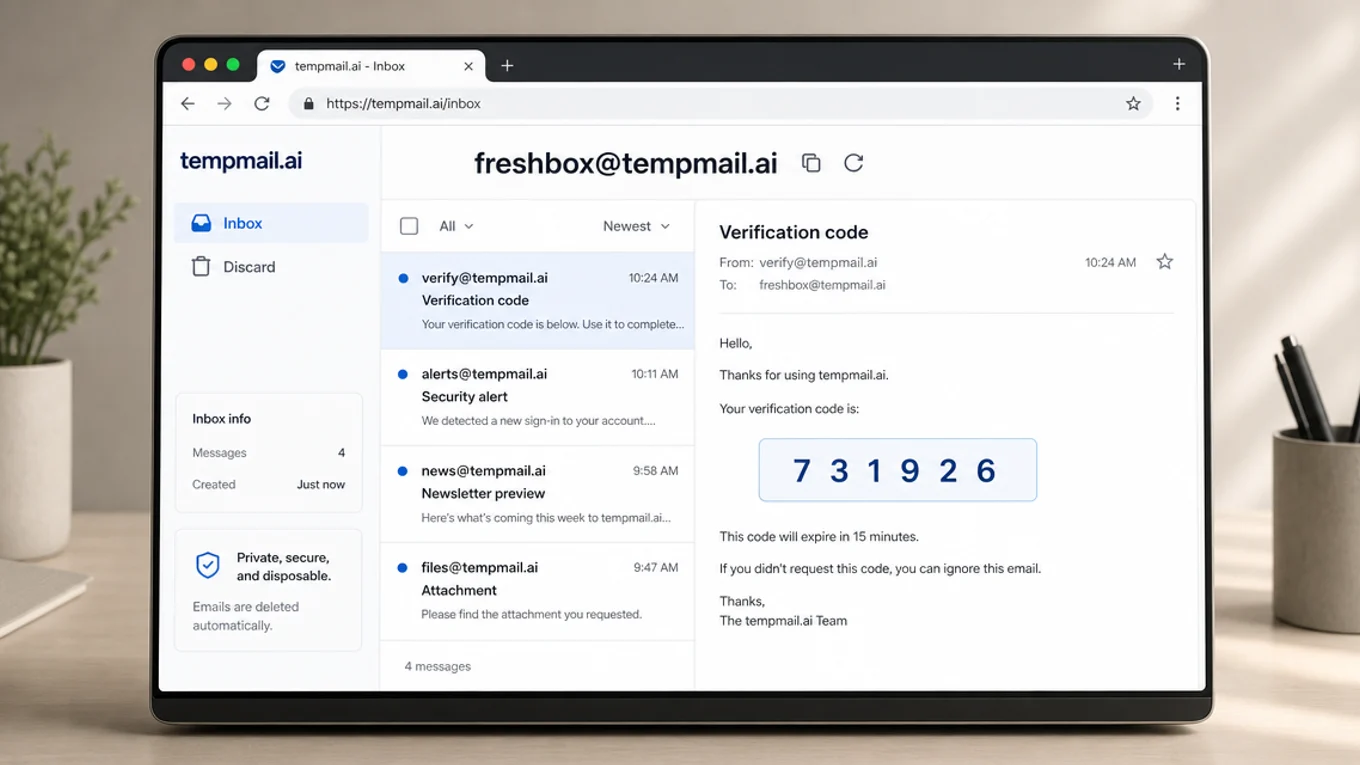 tempmail.ai burner email inbox receiving verification codes and attachments