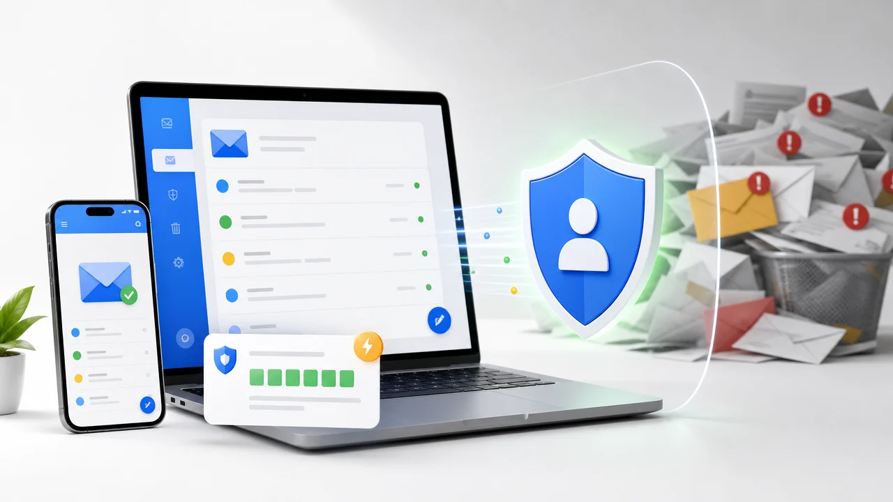 Temporary email generator receiving a verification code on laptop and phone